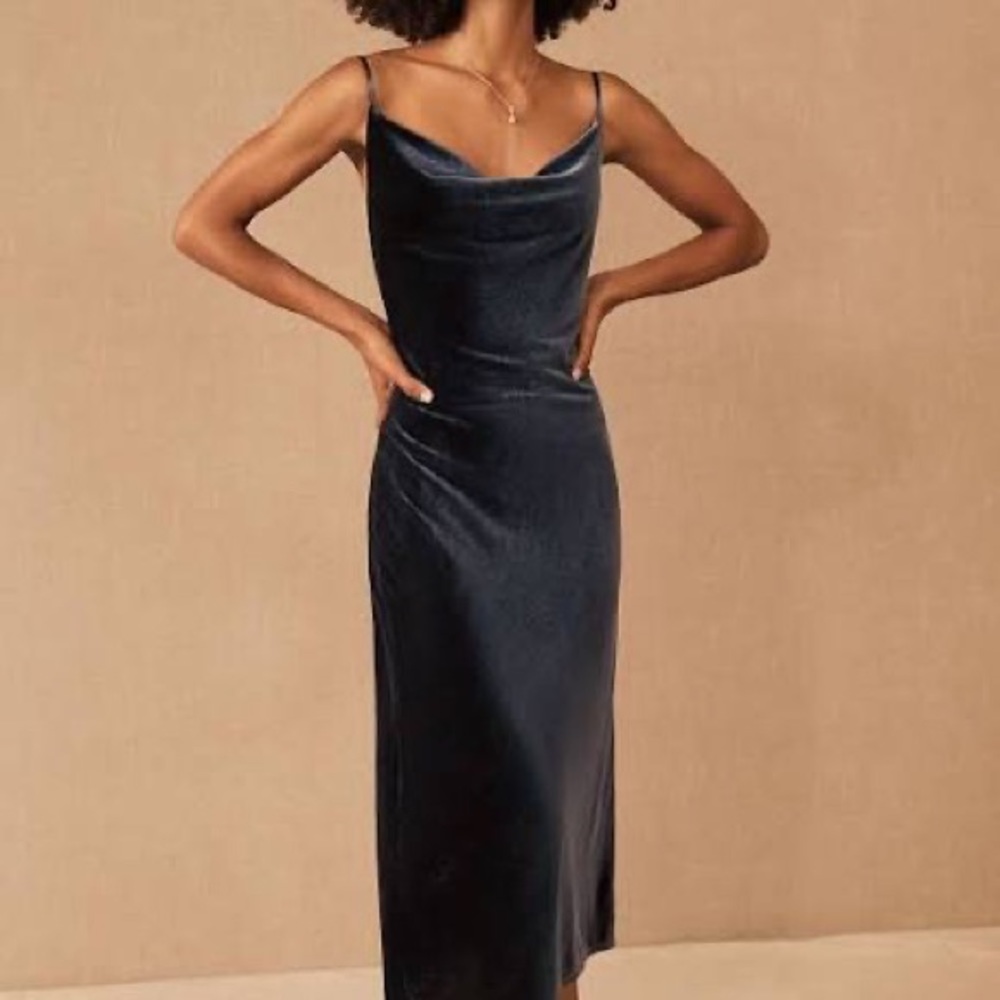Jenny Yoo Bentley Velvet Midi Dress in French Blue